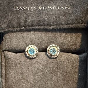 authentic David Yurman Blue Topaz Cable Classics Stud Earrings